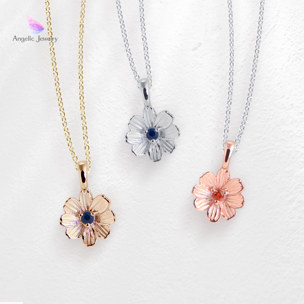 きらめく誕生花と選べる誕生石シリーズ コスモスネックレス Angelic Jewelry