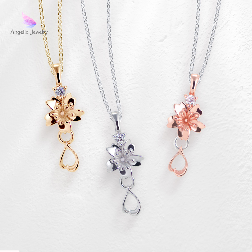 きらめく誕生花と選べる誕生石シリーズ -桜ネックレス- Angelic Jewelry