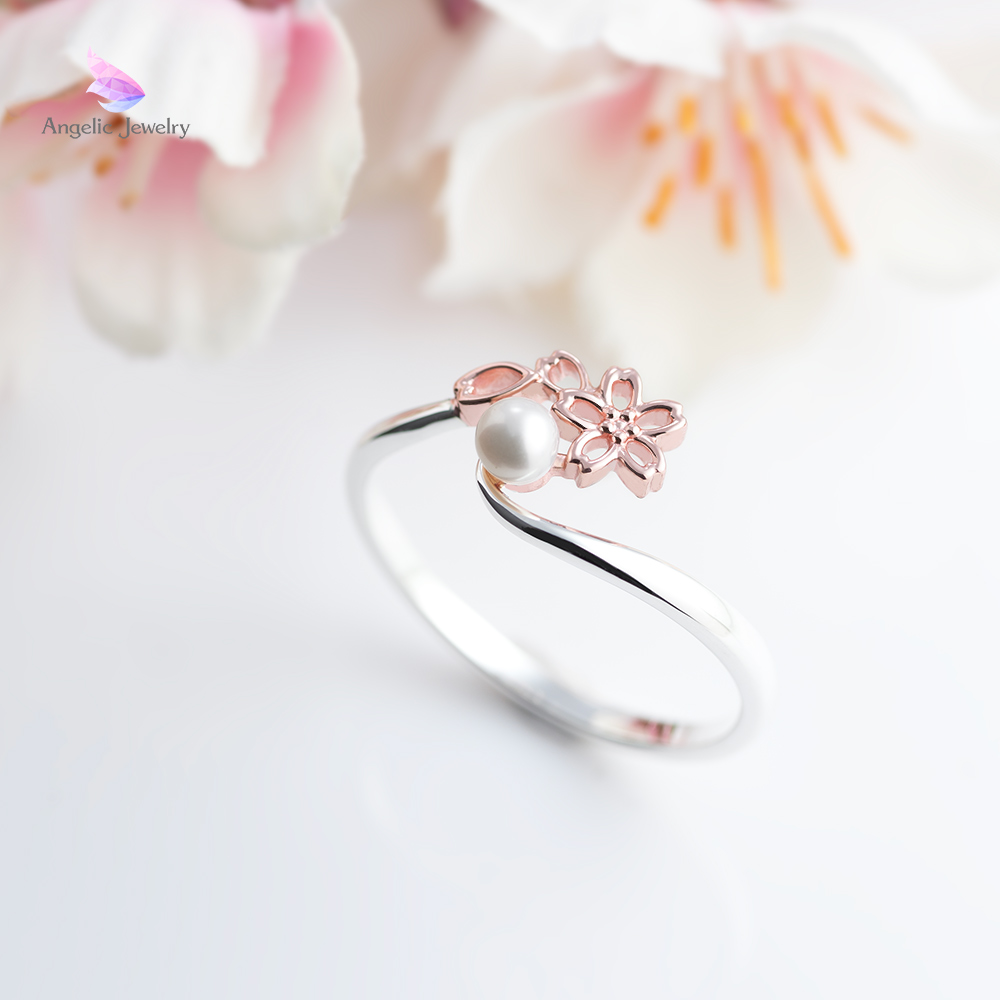 透かし桜とパールのリング - Angelic Jewelry