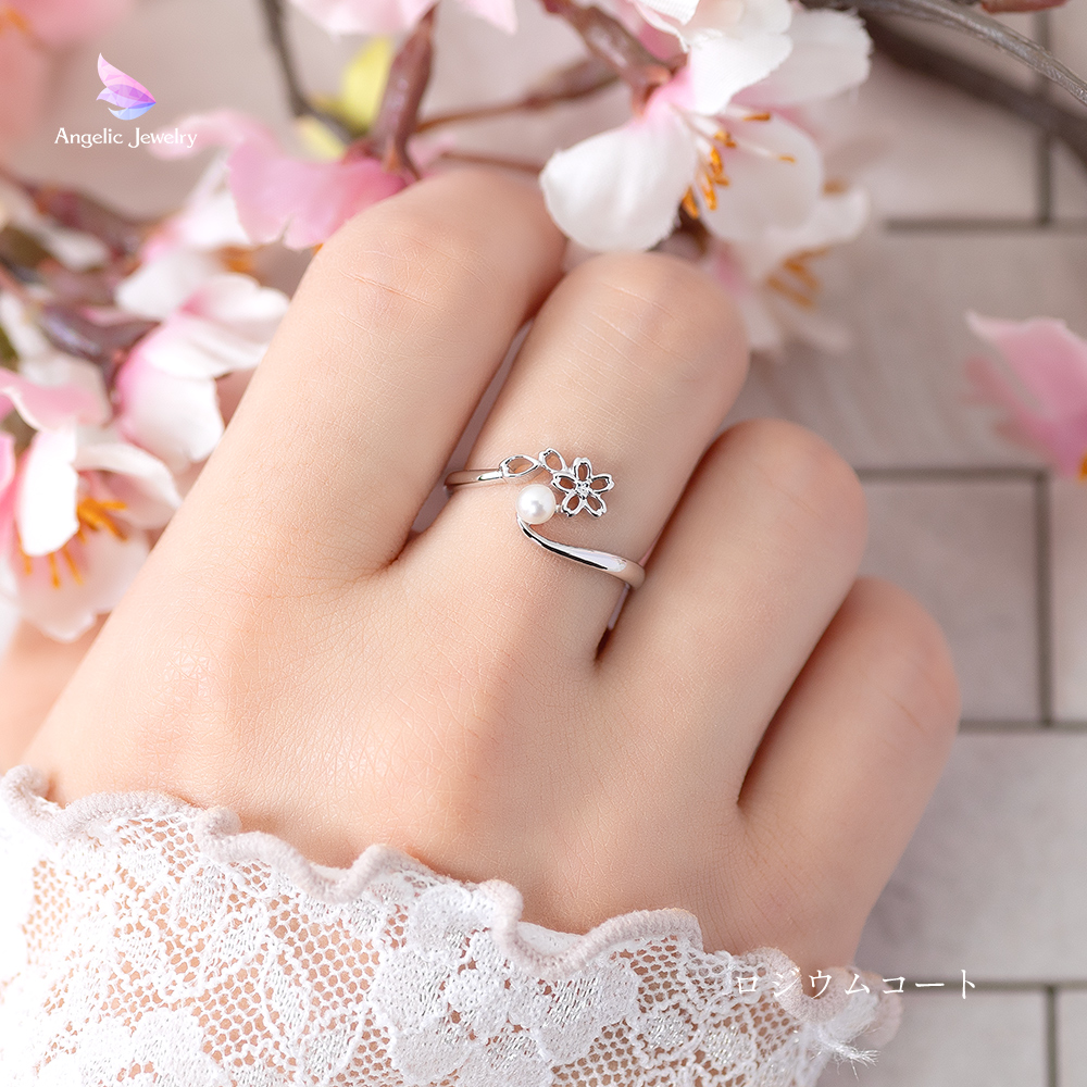 透かし桜とパールのリング - Angelic Jewelry