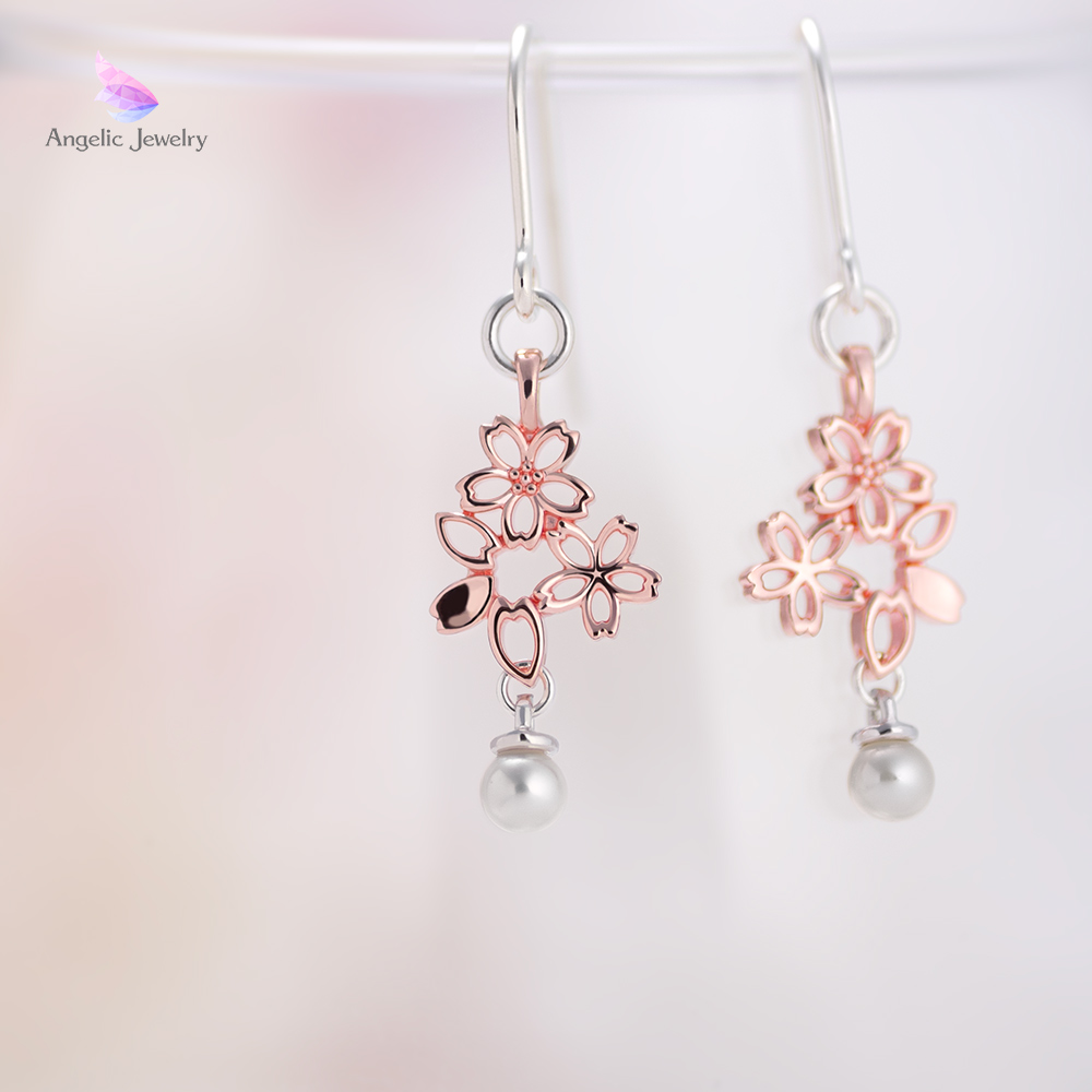 透かし桜とパールのピアス - Angelic Jewelry