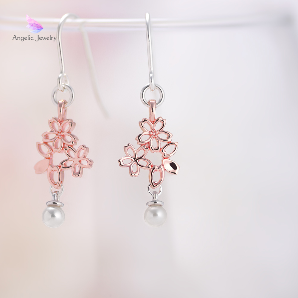 透かし桜とパールのピアス - Angelic Jewelry