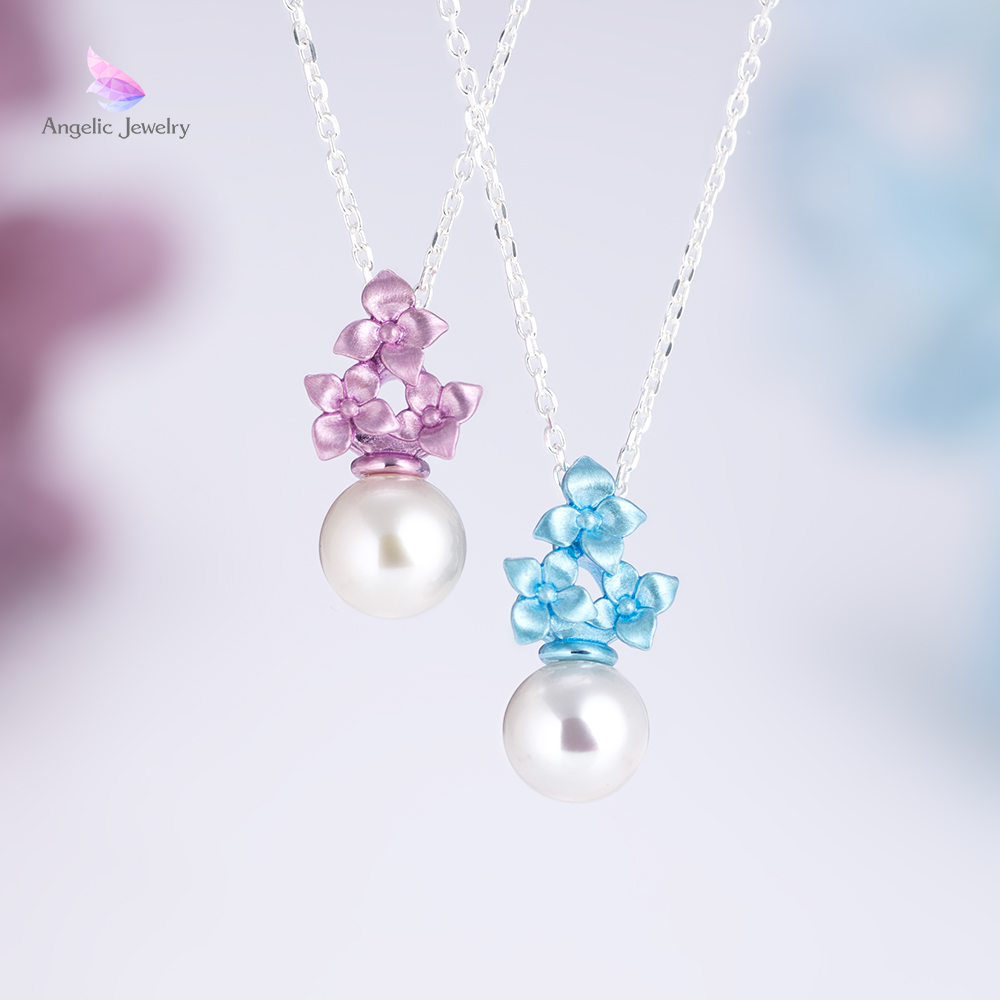紫陽花とパールのネックレス - Angelic Jewelry